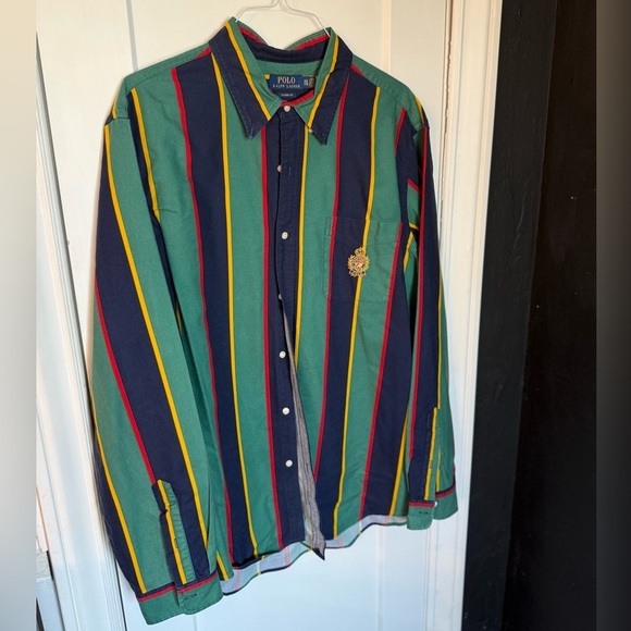 Polo by Ralph Lauren Men's Green and Navy Striped Shirt - Picture 2 of 6